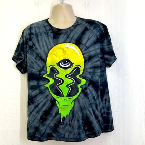 Spencer’s - Tye Dye Bright Melting Alien Head Graphic Short Sleeve T Size Large - Picture 2 of 9